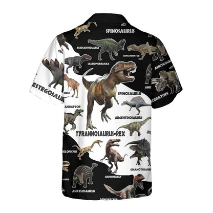 Dinosaur Hawaii Shirt All Types Of Dinosaur Names Pattern Hawaiian Shirt Black White Unisex
