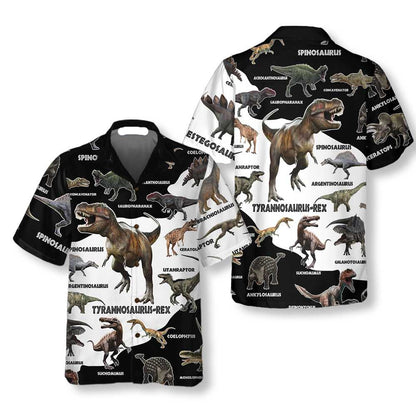 Dinosaur Hawaii Shirt All Types Of Dinosaur Names Pattern Hawaiian Shirt Black White Unisex