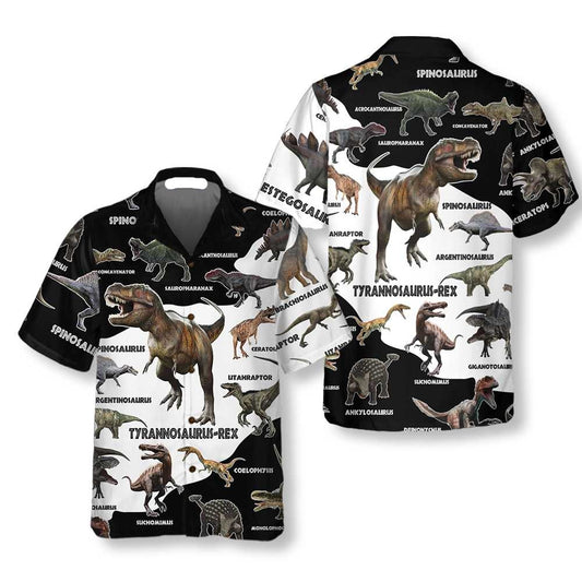 Dinosaur Hawaii Shirt All Types Of Dinosaur Names Pattern Hawaiian Shirt Black White Unisex