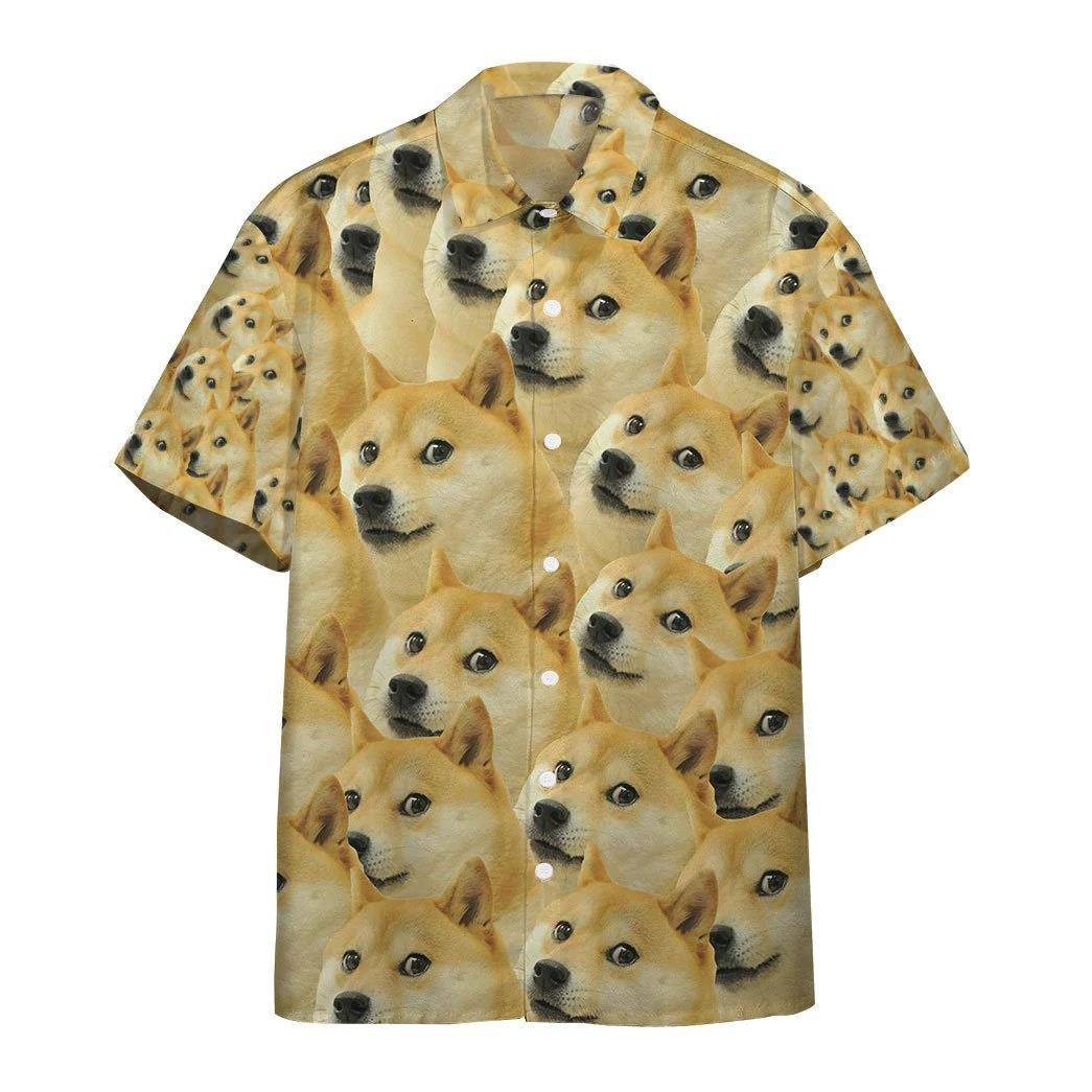 Funny Hawaii Shirt Doge Meme Doodle Funny Pattern Hawaiian Shirt Yellow Unisex