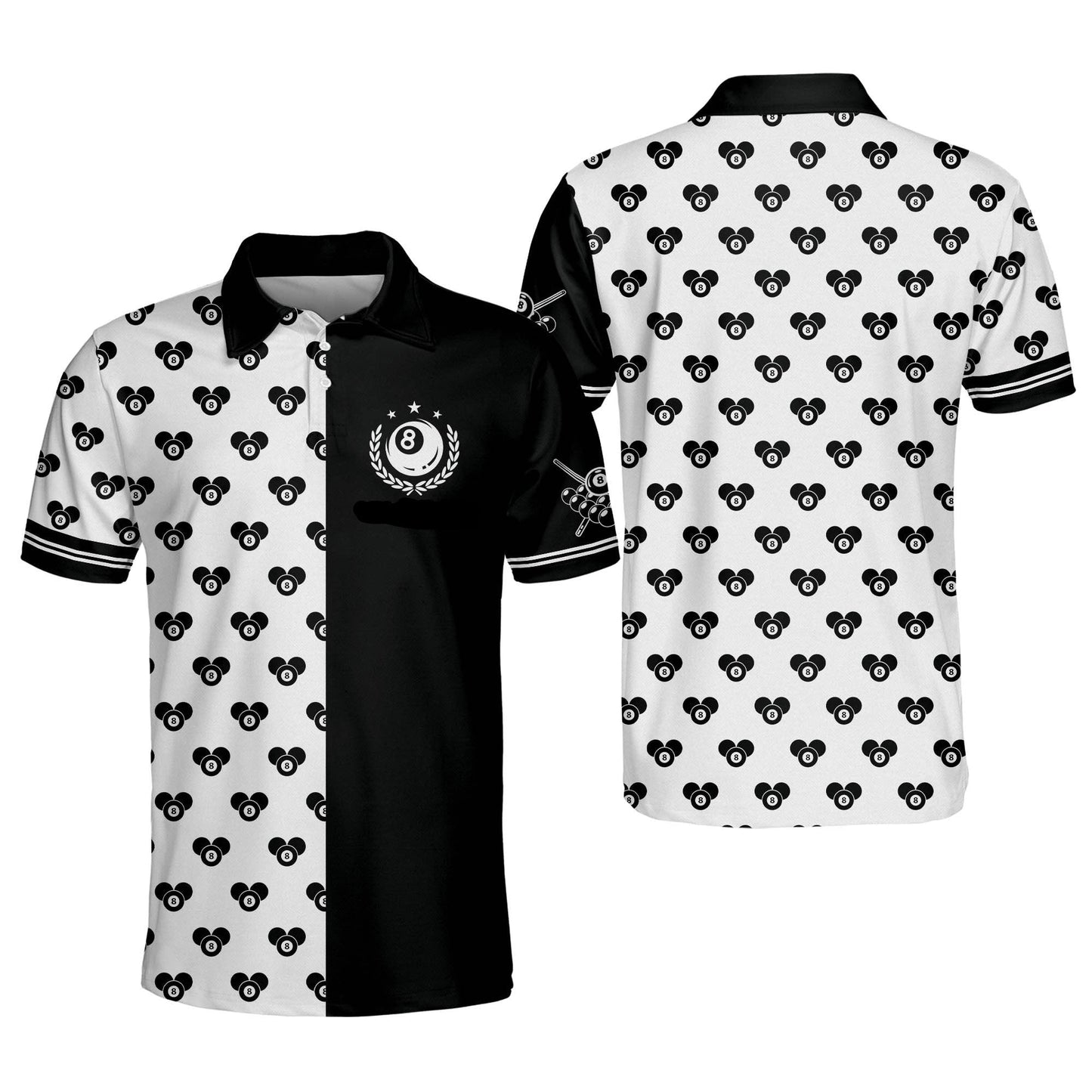 Billard Polo Shirt Number 8 Billard Ball Pattern Boys Polo Shirts Black White