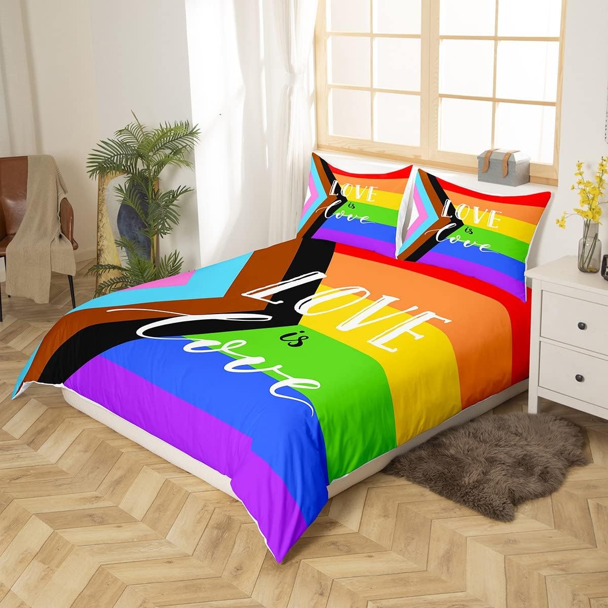 LGBT Bedding Set LGBT Pride Love Is Love Rainbow Duvet Covers Colorful Unique Gift