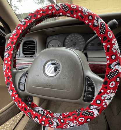 Betty Boop Steering Wheel Cover Betty Boop Dancing Poses Heart Pattern Driving Wheel Cover Red