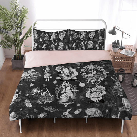 Alice In Wonderland Bedding Set Gothic Alice In Wonderland Pattern Duvet Covers Black Unique Gift