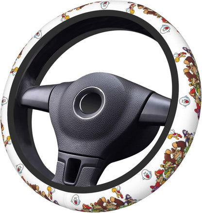 Mario Steering Wheel Cover Super Mario Game All Characters Driving Wheel Cover White Brown