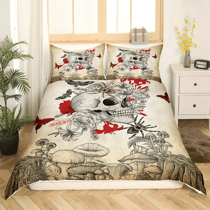 Skull Bedding Set Boho Skeleton Bones Gothic Duvet Covers Gray Unique Gift