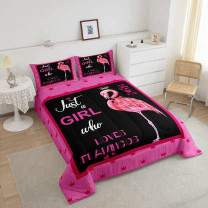 Flamingo Bedding Set Just A Girl Who Loves Flamingos Duvet Covers Black Pink Unique Gift