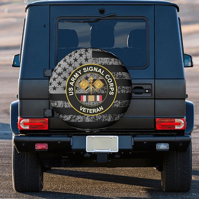 Veteran Spare Tire Cover US Army Signal Corps Veteran Tire Covers Black Gray