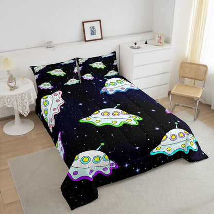 UFO Bedding Set UFO In Galaxy Pattern Duvet Covers Black Unique Gift