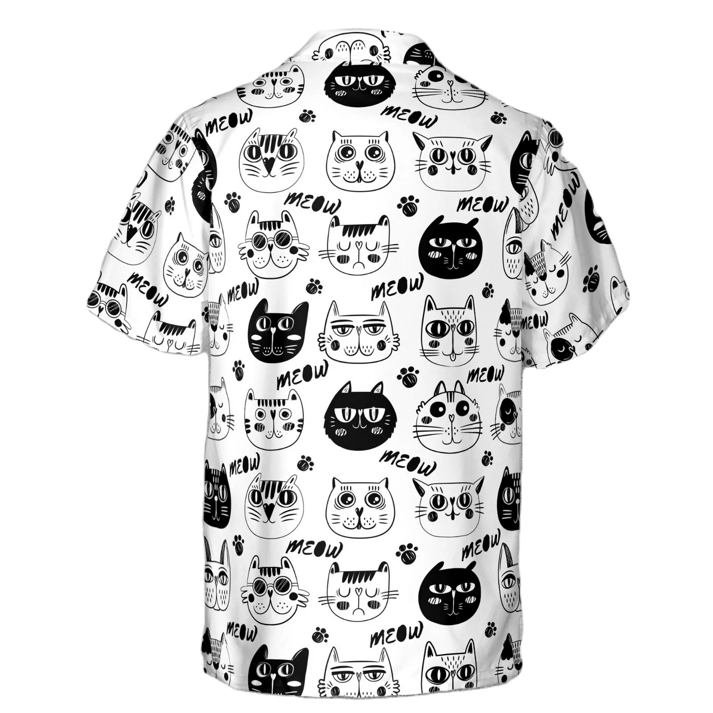 Cat Hawaii Shirt Cartoon Cute Cat Pattern Hawaiian Shirt Black White Unisex