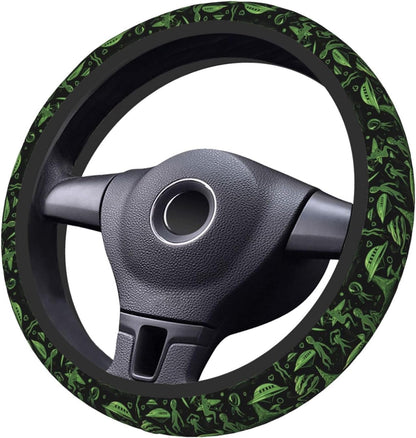 UFO Steering Wheel Cover Alien And Ufo On Another Plant Driving Wheel Cover Black Green