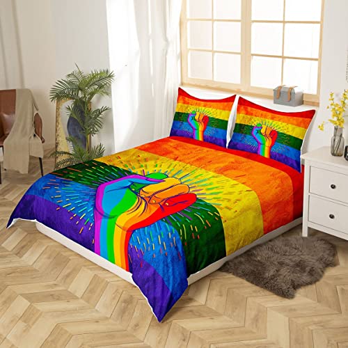 LGBT Bedding Set Watercolor Rainbow Hand Fist Duvet Covers Colorful Unique Gift