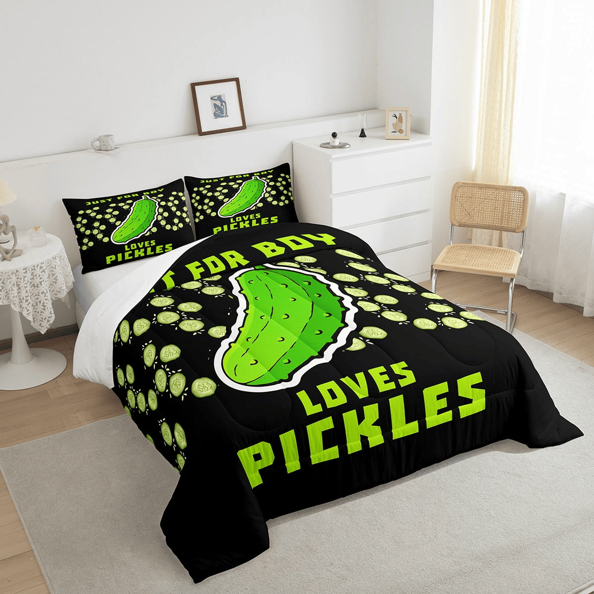 Funny Bedding Set Just for Boy Loves Pickles Duvet Covers Black Green Unique Gift