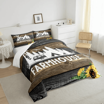 Farmer Bedding Set Old Barn Door Farmhouse Duvet Covers Brown Unique Gift