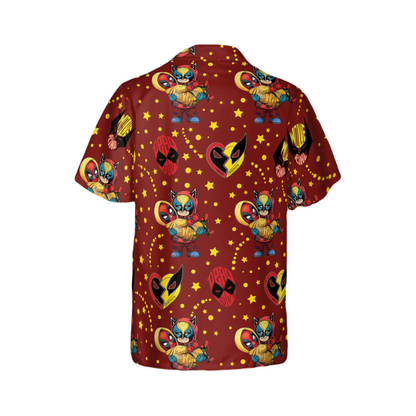 DP Hawaii Shirt MV Chibi DP And Wolverine Pattern Hawaiian Shirt Red Unisex