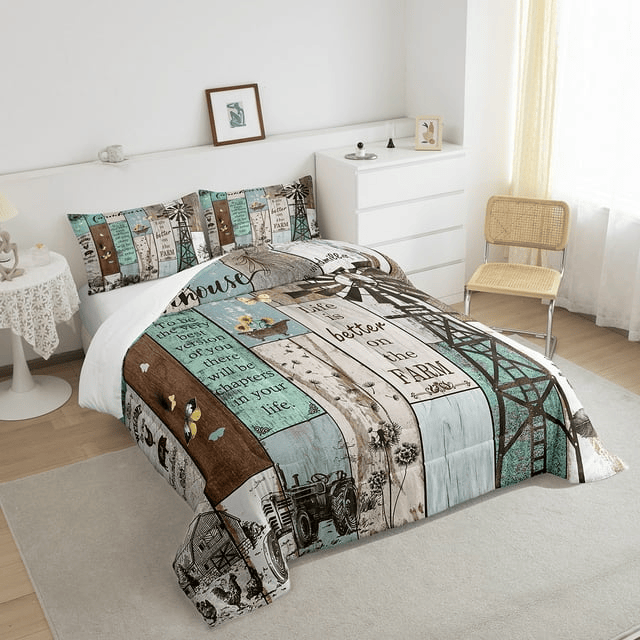 Farmer Bedding Set Farmhouse Windmill Life Is Better On The Farm Duvet Covers Brown Unique Gift