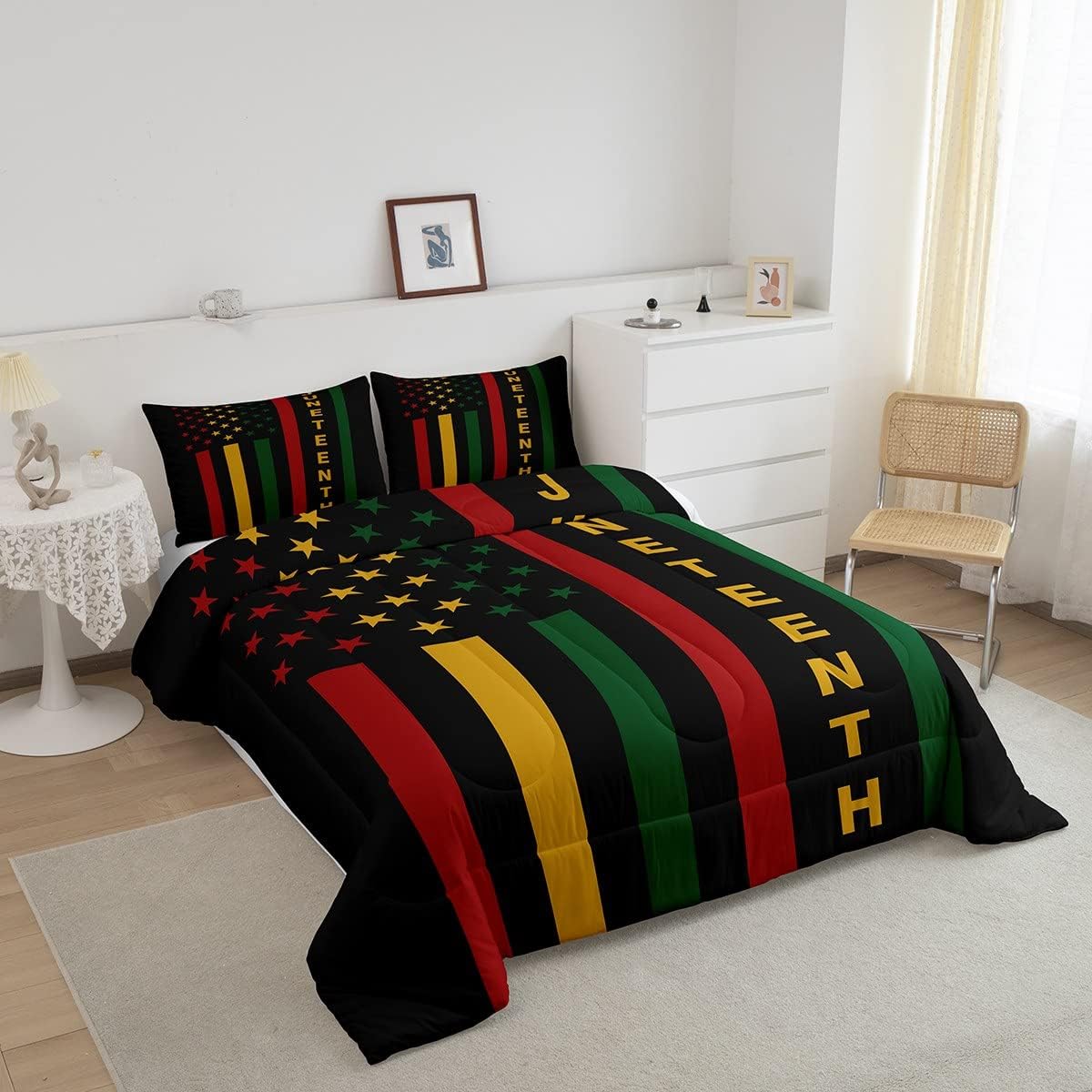 Juneteenth Bedding Set Juneteenth American Flag Star And Stripes Duvet Covers Red Green Unique Gift