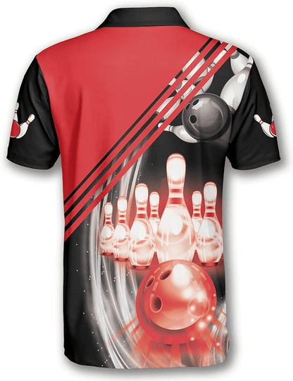 Bowling Polo Shirt Glowing Bowling Balls Pins Boys Polo Shirts Red Black