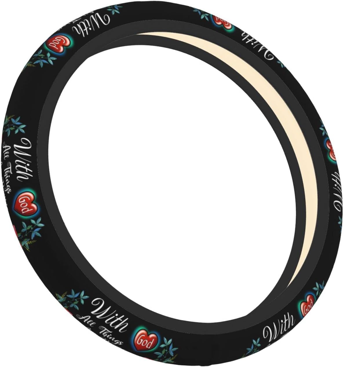 Jesus Steering Wheel Cover With God All Things Are Possible Flower Driving Wheel Cover Black