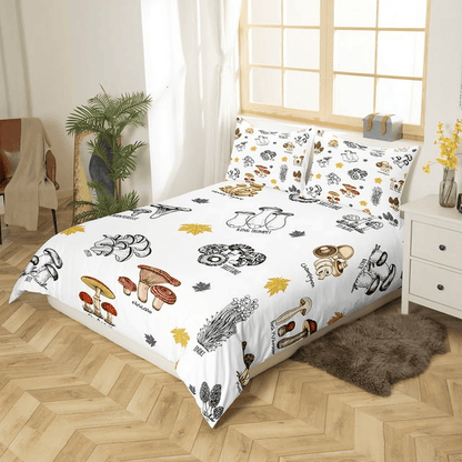 Mushroom Bedding Set Natural Wild Fungus Mushroom Duvet Covers White Unique Gift