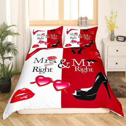 Funny Bedding Set Mrs Always Right Mr Right Duvet Covers White Red Unique Gift