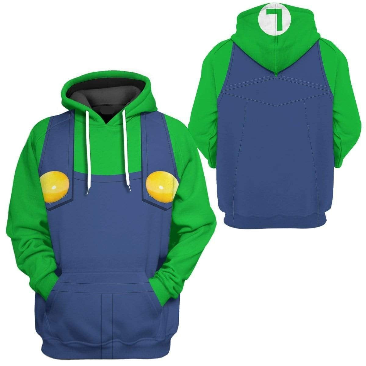 Super Mario Costume Hoodie Game Character Luigi Costume Hoodie Green Blue Unisex Adults