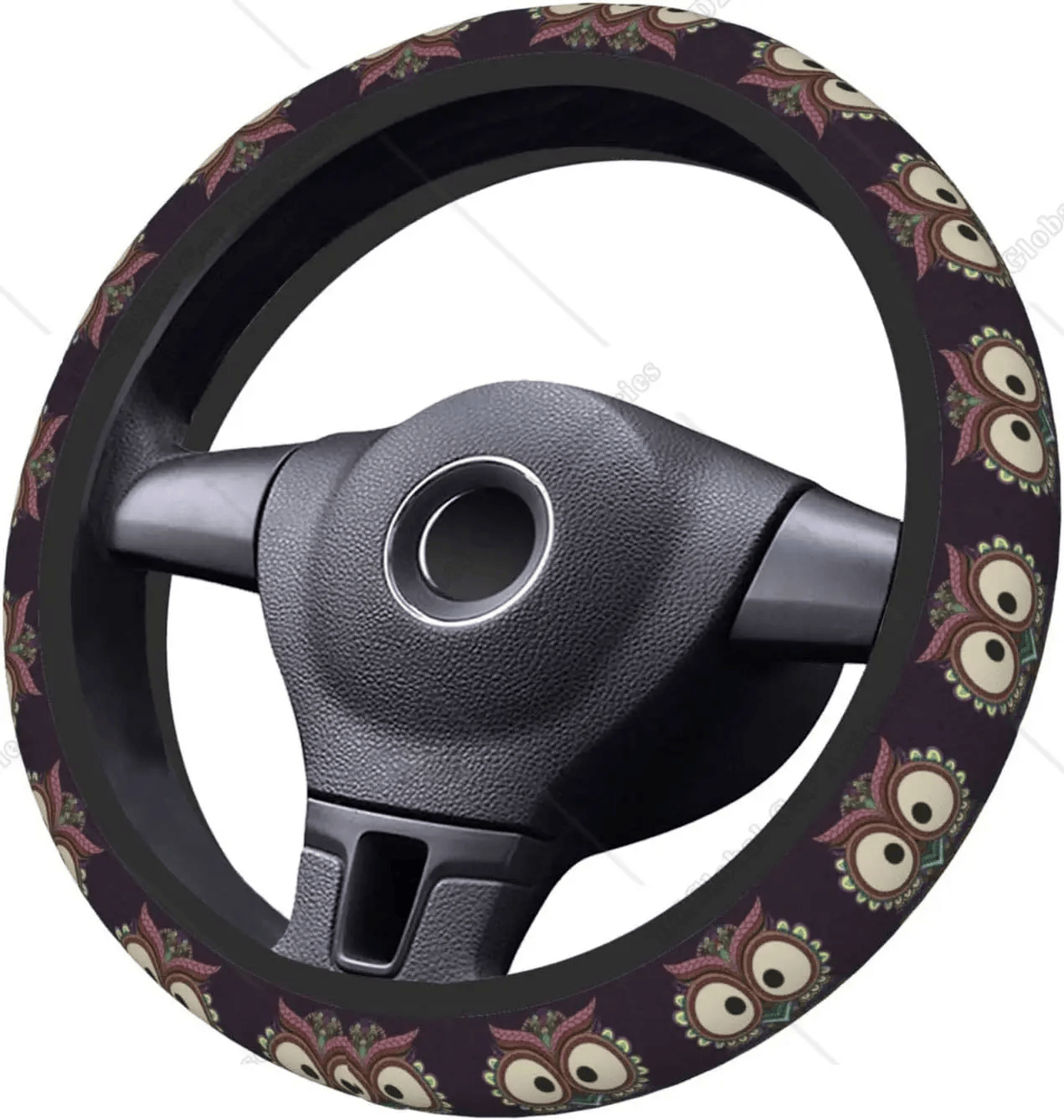 Native American Steering Wheel Cover Vintage Indian Owl Boho Patern Driving Wheel Cover Black