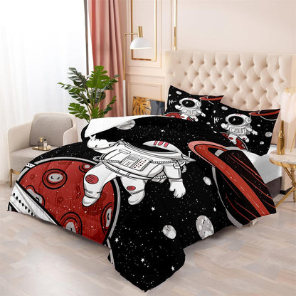 Astronaut Bedding Set Space Astronaut In Galaxy On Planet Duvet Covers Black White Unique Gift