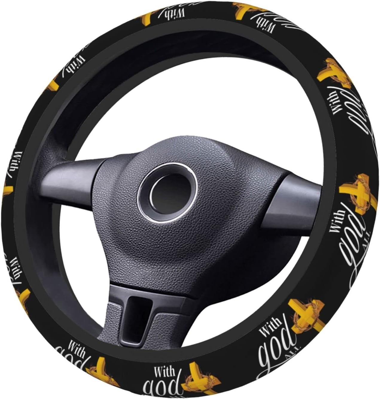 Jesus Steering Wheel Cover All Things Are Possible Matthew 19.26 Driving Wheel Cover Black White