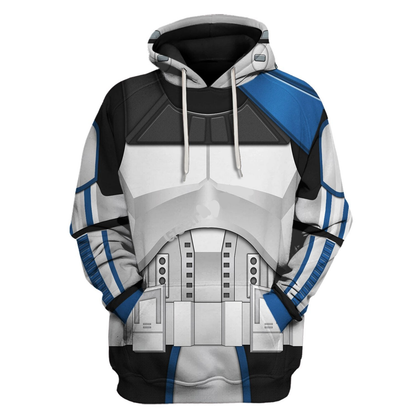SW Hoodie Captain Rex Costume SW Cosplay T-shirt White Blue Unisex Adults