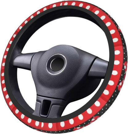 Minnie Steering Wheel Cover Minnie Ribbon Dot Pattern Driving Wheel Cover Black Red