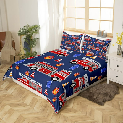 Firefighter Bedding Set Fire Fighting Accessories Pattern Duvet Covers Blue Unique Gift