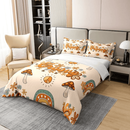 Mushroom Bedding Set Groovy Flower And Mushroom Duvet Covers Colorful Unique Gift