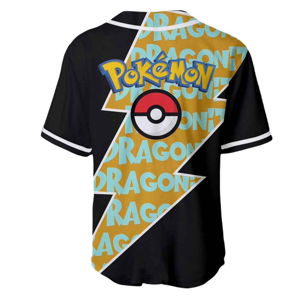 PKM Baseball Jersey Dragonite Graphic PKM Jersey Shirt Black Yellow Unisex Adult New Release