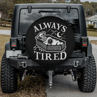 Funny Spare Tire Cover Always Tired Funny Skeleton Sleeping Tire Covers Black