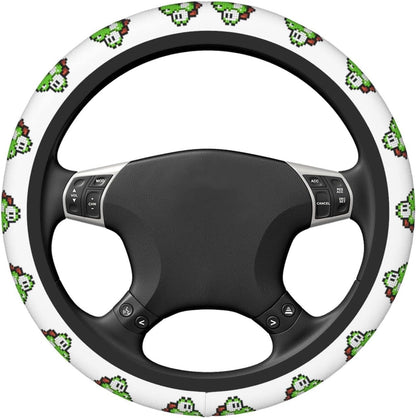 Mario Steering Wheel Cover Super Mario Yoshi Pattern Driving Wheel Cover Green White