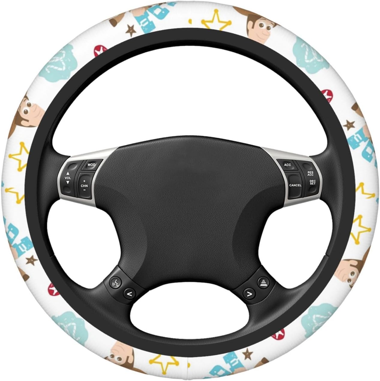 Toy Story Steering Wheel Cover Woody And Bulleyes Pattern Driving Wheel Cover White