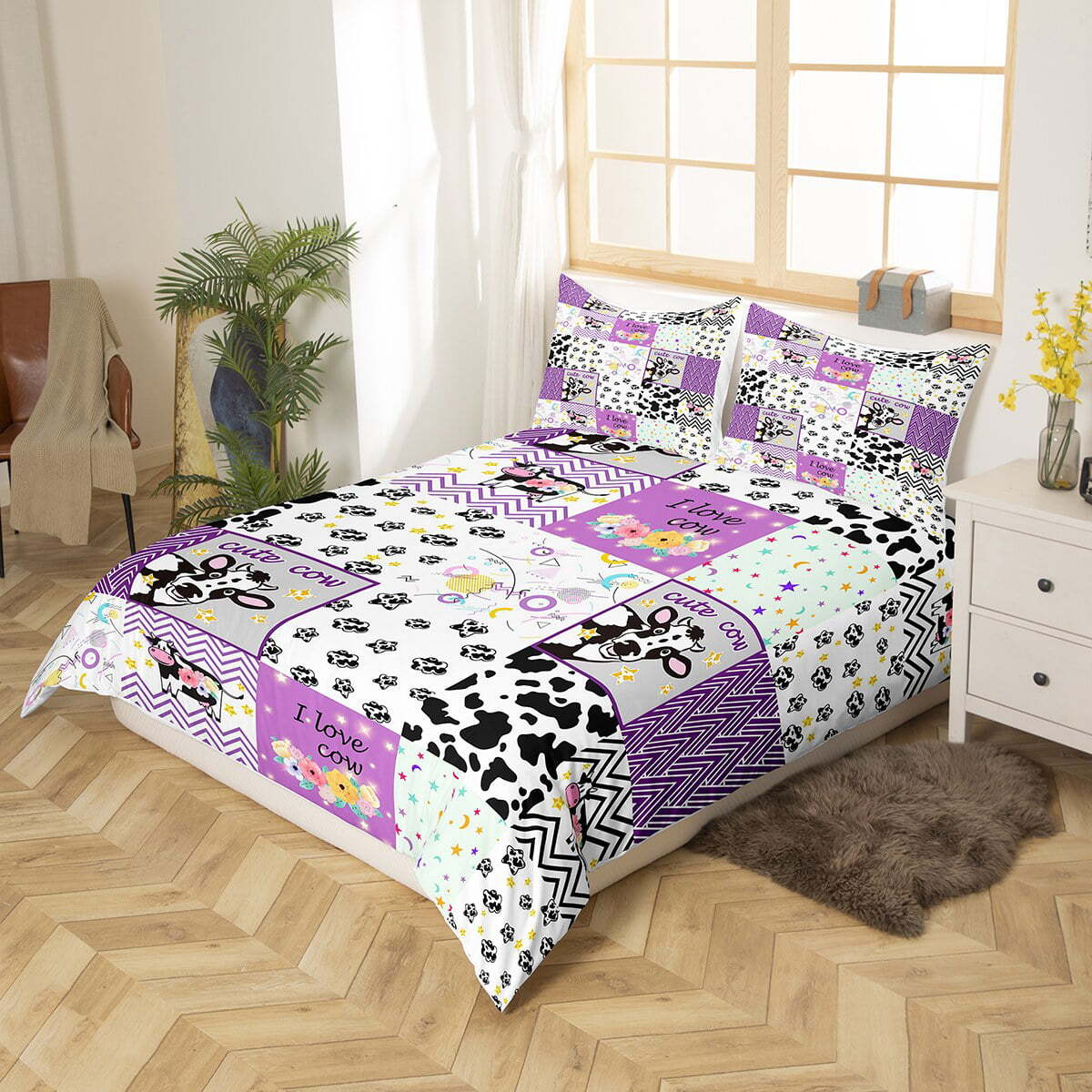 Cow Bedding Set I Love Cow Pattern Duvet Covers White Pink Unique Gift