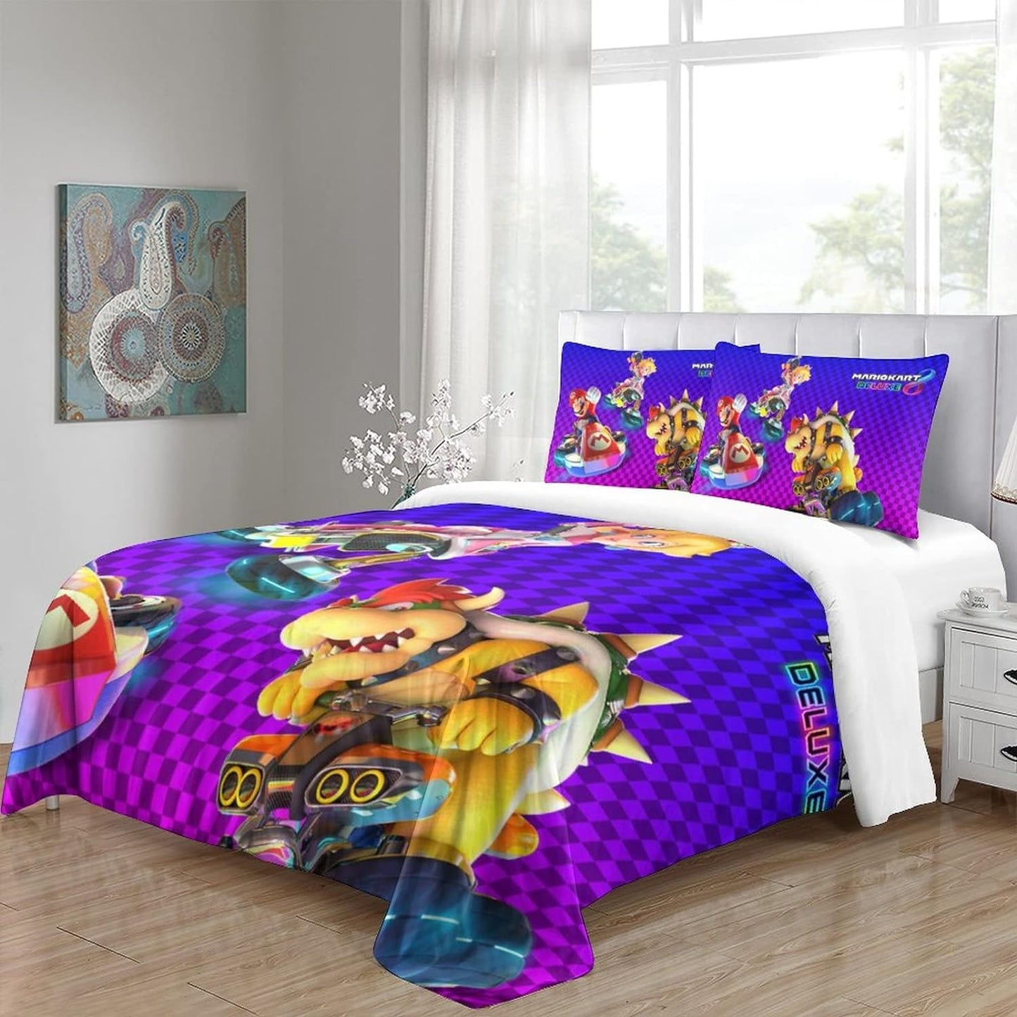 Mario Bedding Set MarioKart Deluxe Peach Bowser Duvet Covers Colorful Unique Gift