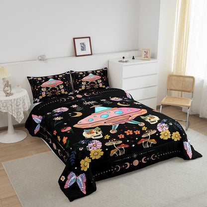 UFO Bedding Set UFO Sugar Skull Flower Mushroom Duvet Covers Colorful Unique Gift