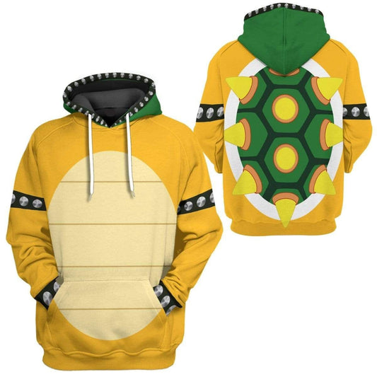 Super Mario Costume Hoodie Game Character Bowser Costume Hoodie Yellow Unisex Adults