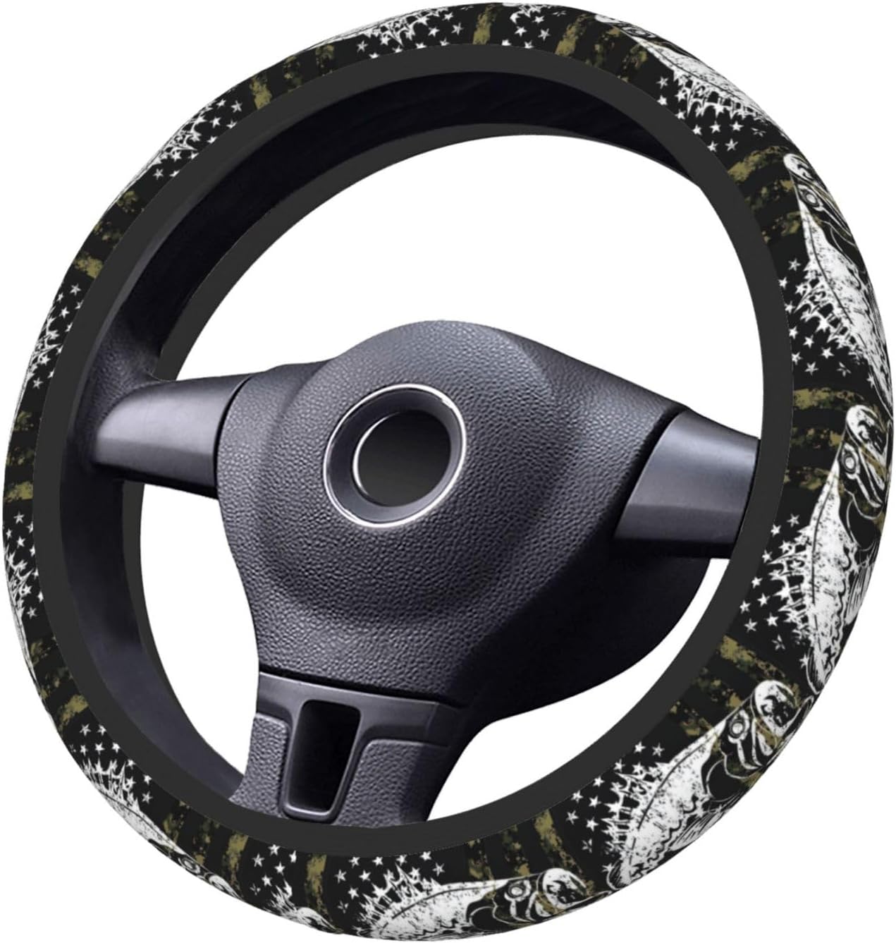 Fishing Steering Wheel Cover Fishing Bass Camoflage Pattern Driving Wheel Cover Black White