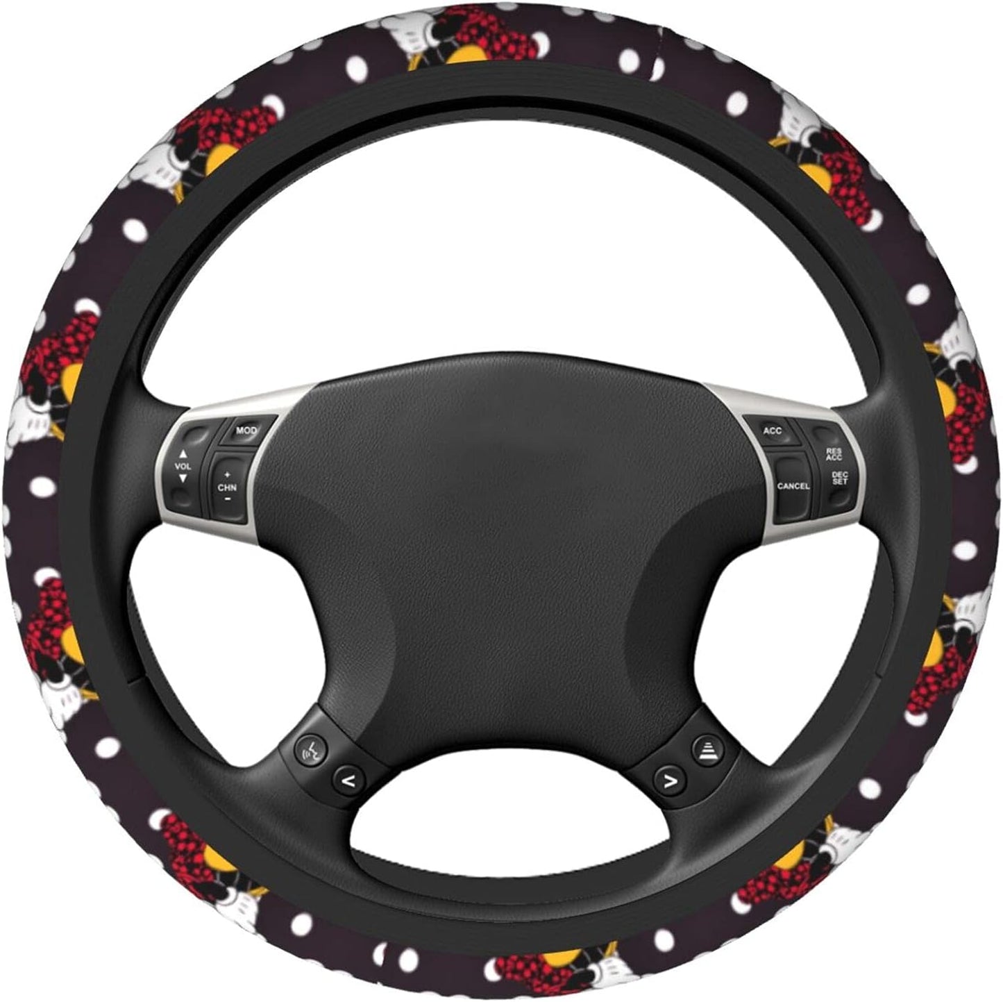 Minnie Steering Wheel Cover Minnie With Flowers Dot Pattern Driving Wheel Cover Black White