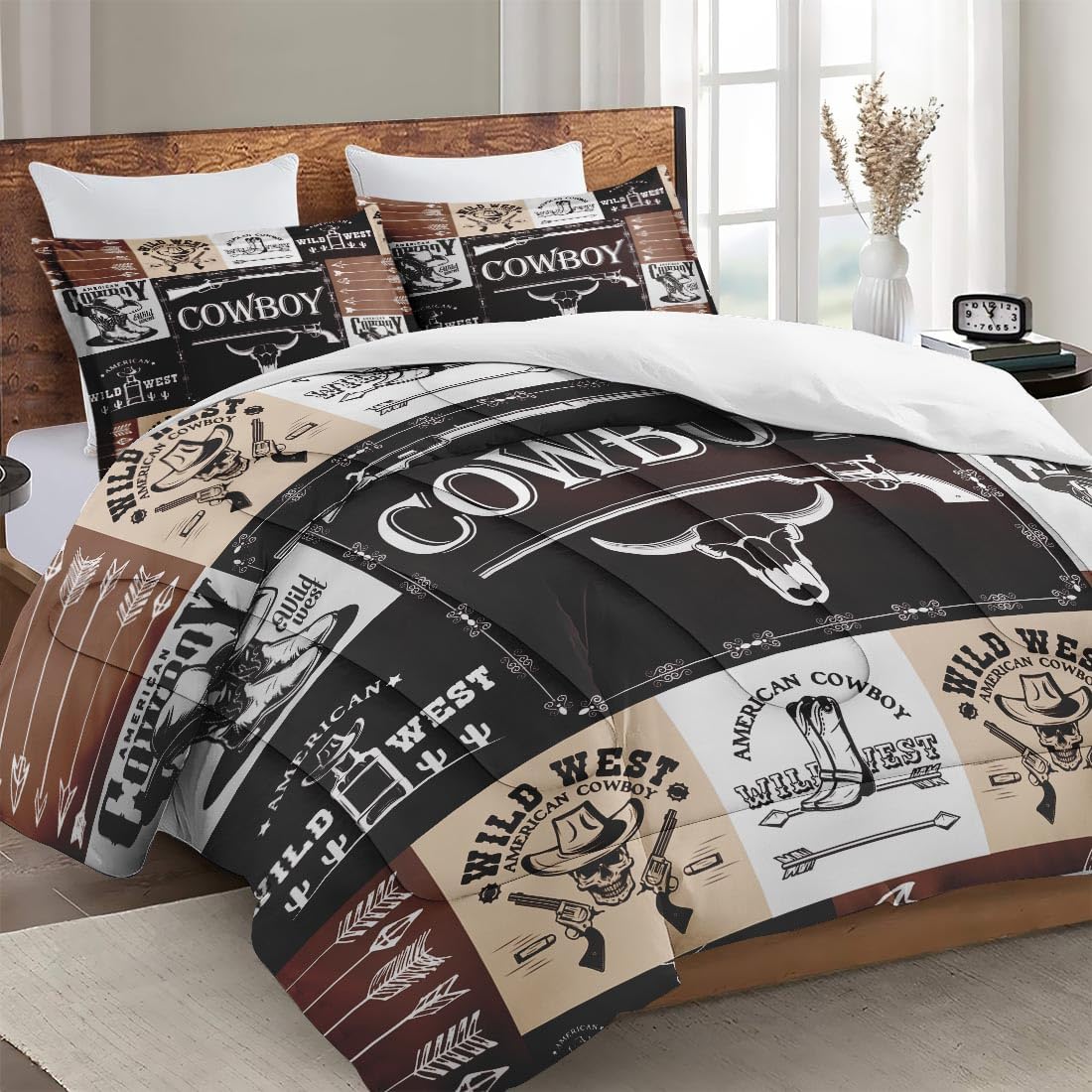 Farmer Bedding Set Vintage Cowboy Western Pattern Duvet Covers Brown Unique Gift