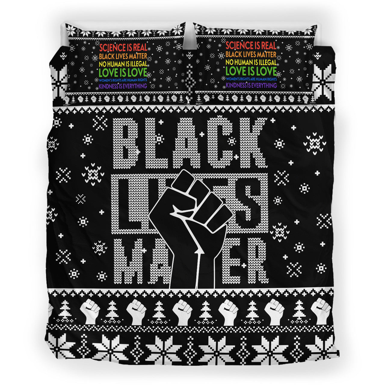 BLM Bedding Set BLM Christmas Snowflakes Pattern Duvet Covers Black Unique Gift