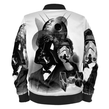 SW Bomber Jacket Darth Vader Stormtrooper Death Star Graphic Bomber Black White Unisex