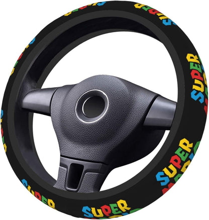 Mario Steering Wheel Cover Super Mario Game Pattern Driving Wheel Cover Black