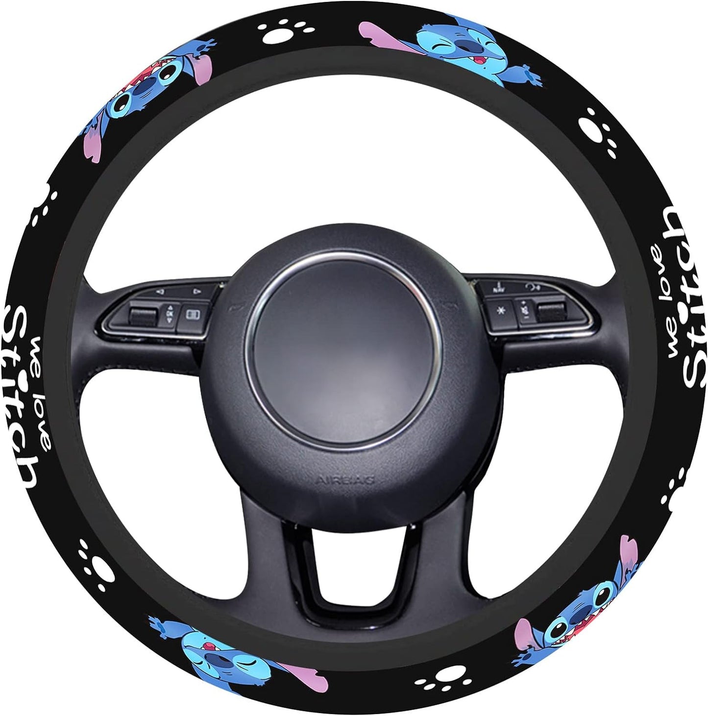 Stitch Steering Wheel Cover We Love Stitch Graphic Pattern Driving Wheel Cover Black Blue