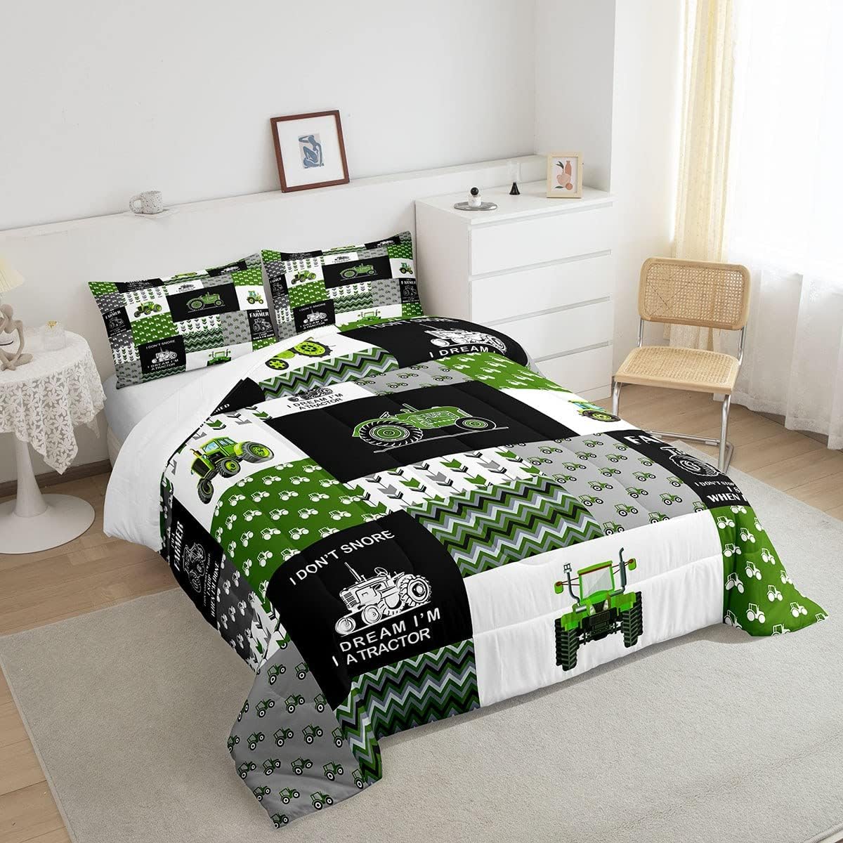 Farmer Bedding Set I Dream I'm A Tractor Duvet Covers Green Black Unique Gift