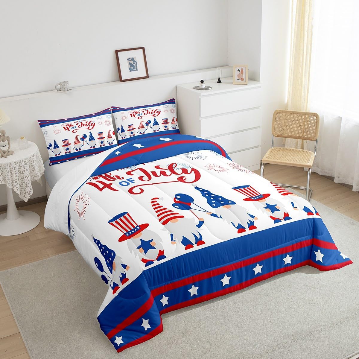 4th of July Bedding Set Happy 4th Of July Gnomes Graphic Duvet Covers Blue Red Unique Gift